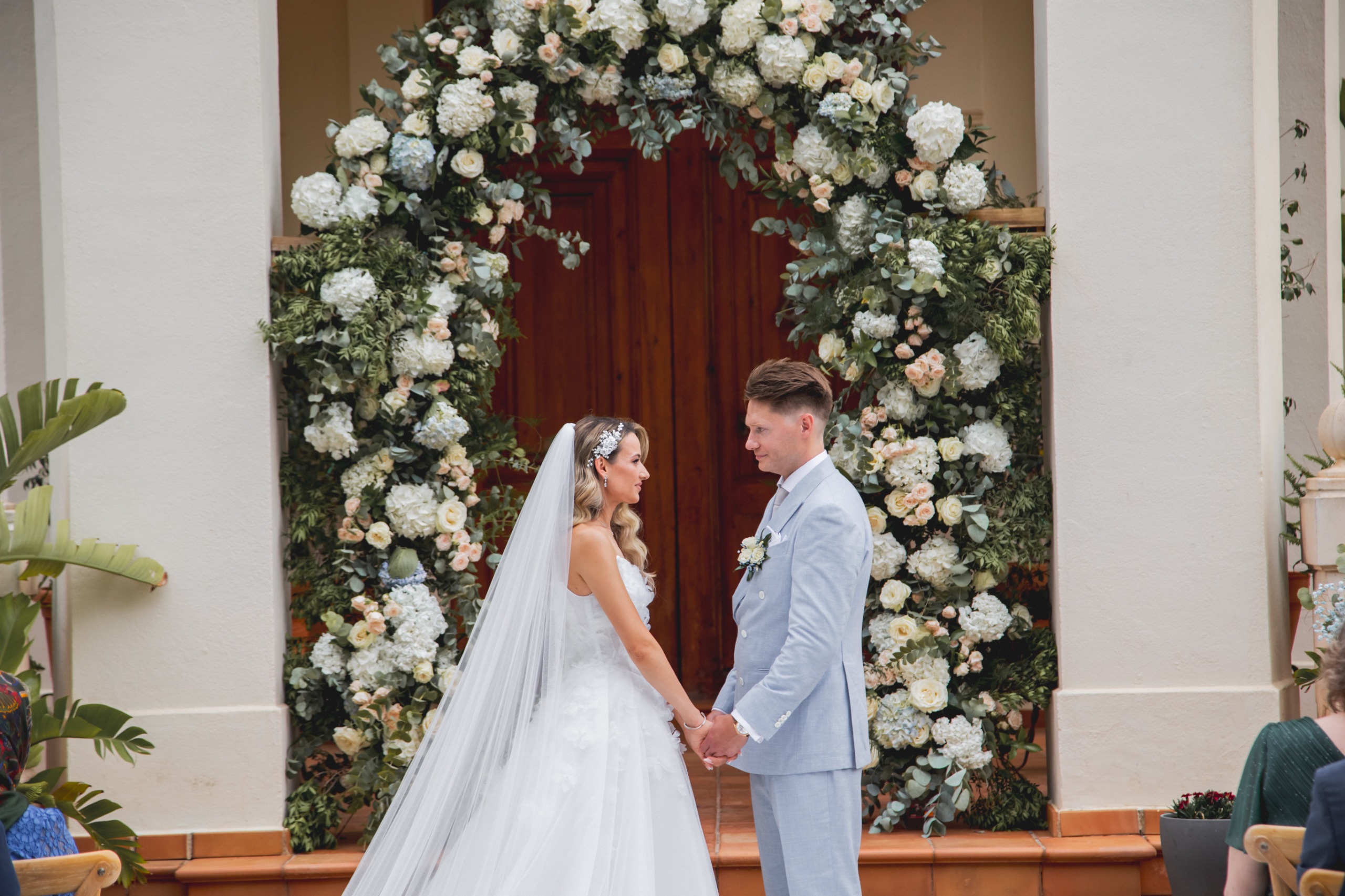 Floral arch at a wedding ceremony